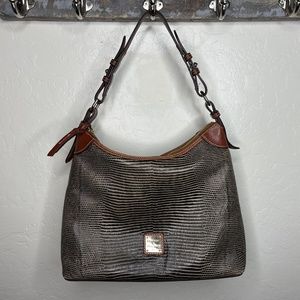 Dooney & Bourke Snake / Lizard Leather Embossed Hobo Bag Satchel Brown Gray